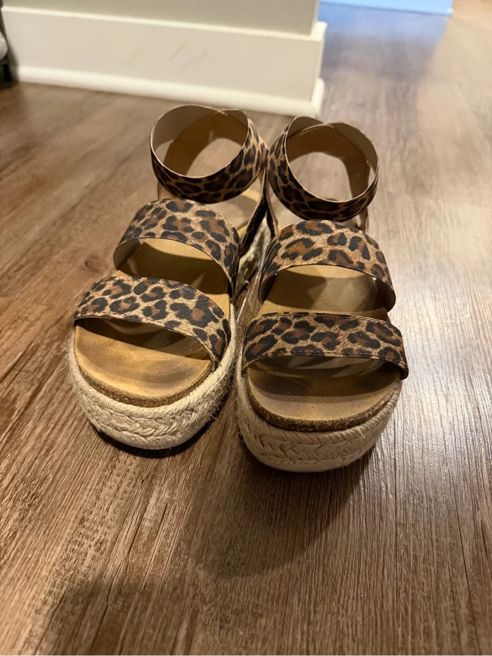 Leopard Print Espadrille Platform Sandals - Women's